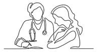 Line drawing of doctor and female patient